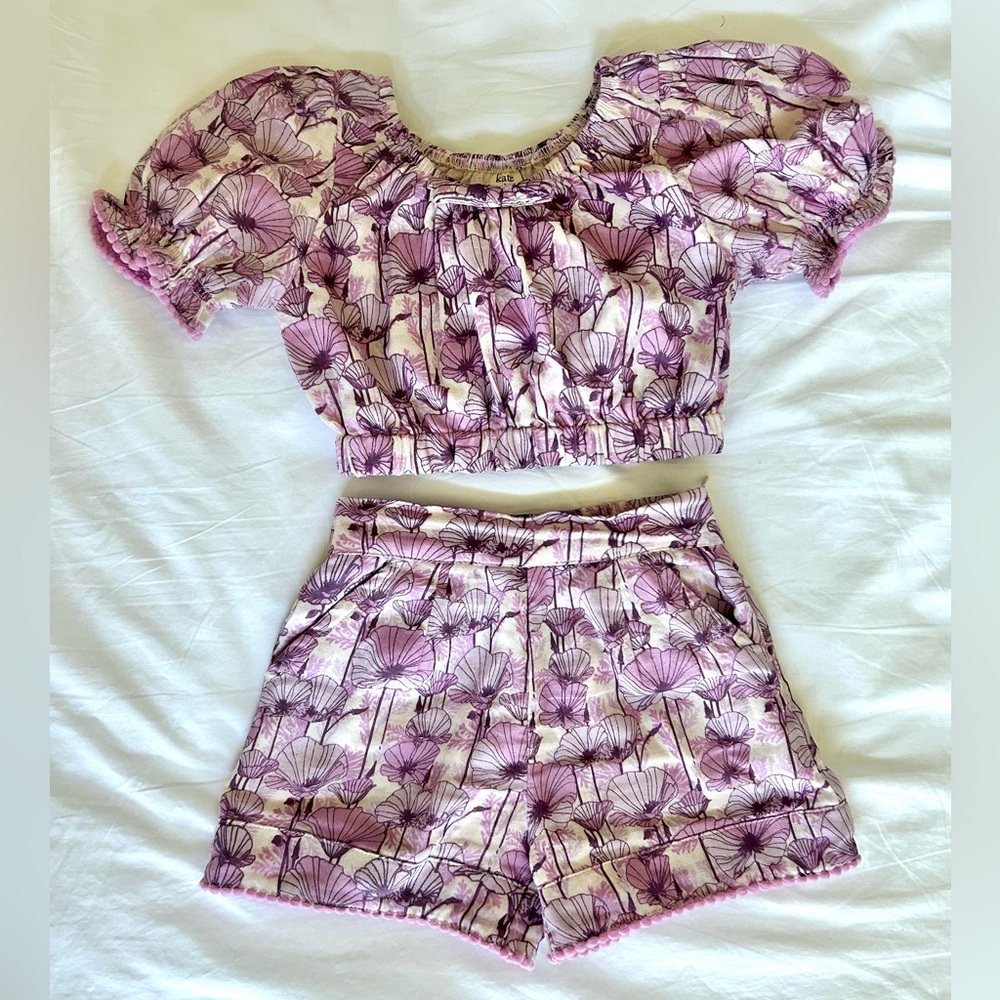 Kate Quinn Poppy Pom Pom short sleeve crop top and short set 12-18 months